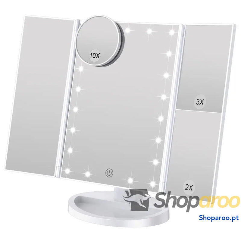 Espelho de maquilhagem iluminado com ampliação 1X / 2X / 3X luzes naturais LED ecrã tátil espelho recarregável