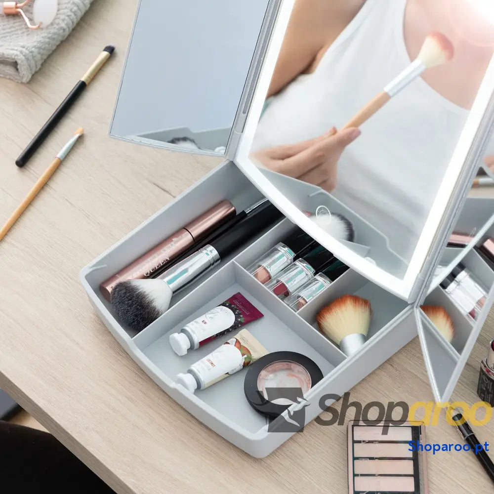 Espelho LED Dobrável com Organizador de Maquilhagem 3 em 1 Panomir InnovaGoods