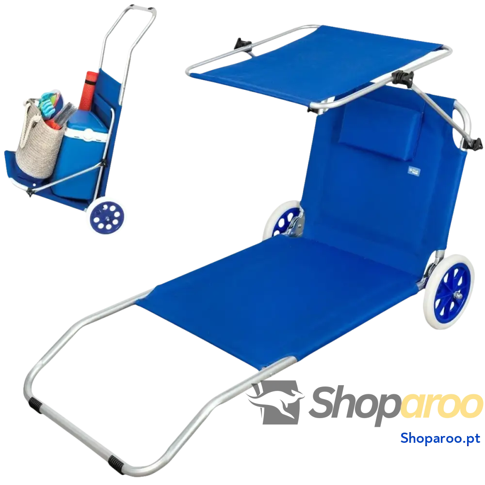 Espreguiçadeira Dobrável de Campismo Aktive Azul 62 x 62 x 117 cm Carro rebatível Toldo (2 Unidades)