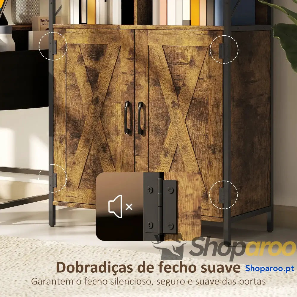 Estante de livros industrial com portas e prateleiras ajustáveis