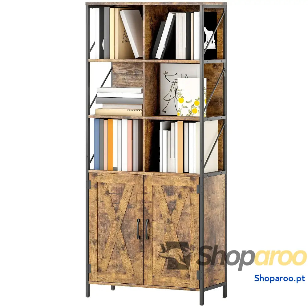 Estante de livros industrial com portas e prateleiras ajustáveis