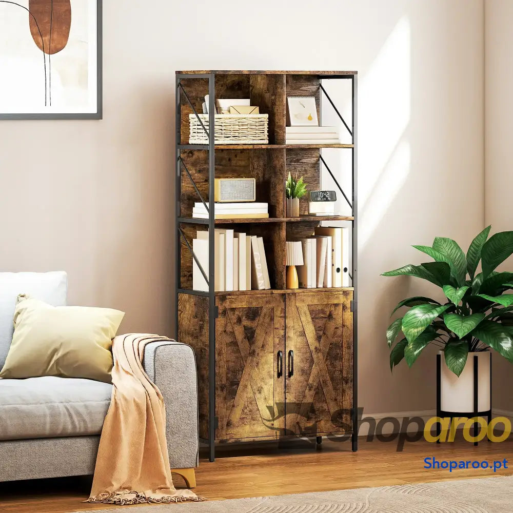 Estante de livros industrial com portas e prateleiras ajustáveis