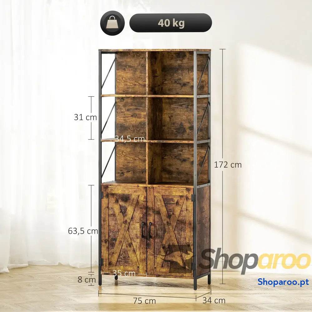 Estante de livros industrial com portas e prateleiras ajustáveis