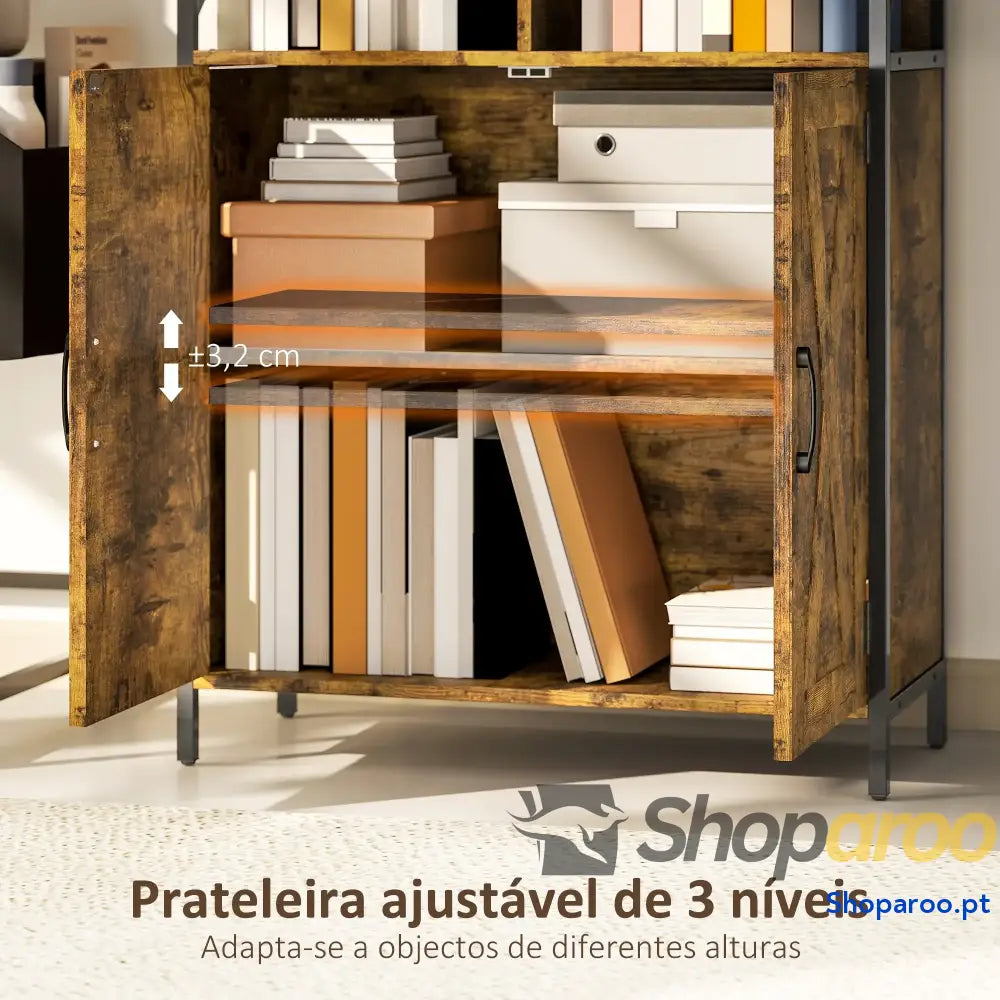 Estante de livros industrial com portas e prateleiras ajustáveis