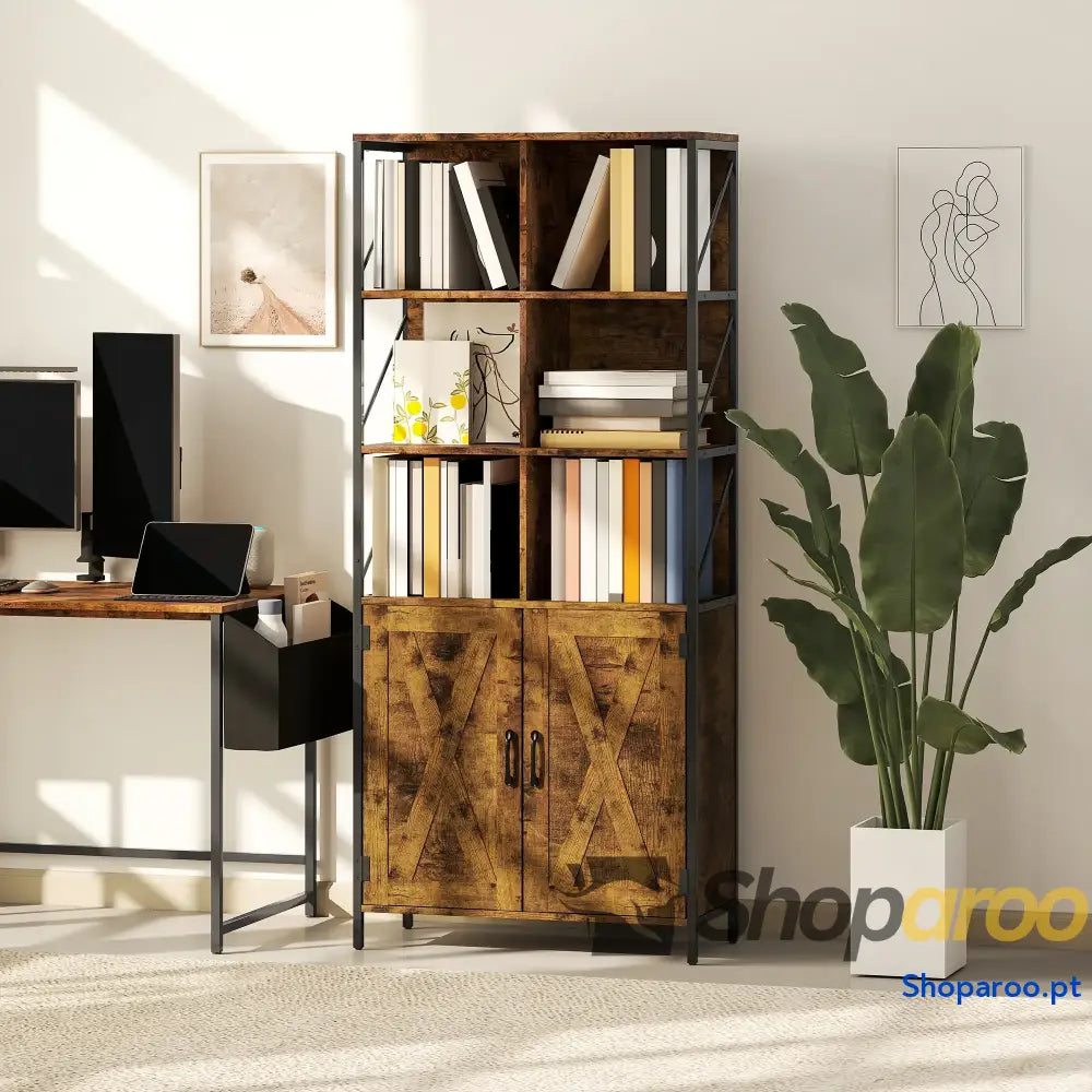 Estante de livros industrial com portas e prateleiras ajustáveis