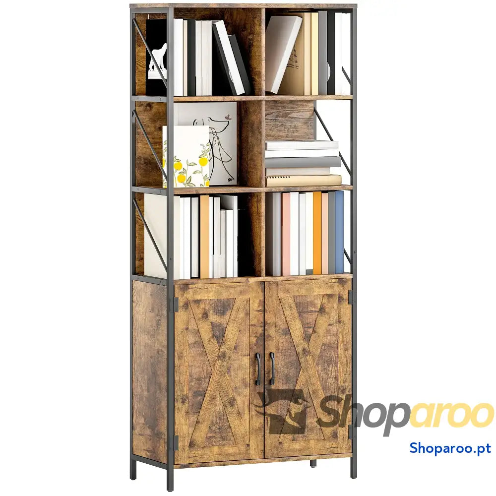 Estante de livros industrial com portas e prateleiras ajustáveis