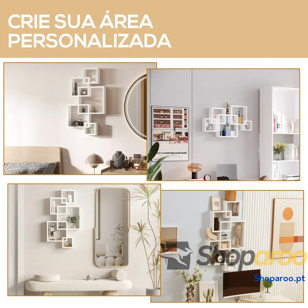 Estante de Parede com 5 Cubos Flutuante Madeira Estilo Moderno 49,5x10,2x86cm Branco