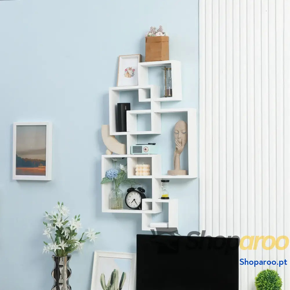 Estante de Parede com 5 Cubos Flutuante Madeira Estilo Moderno 49,5x10,2x86cm Branco
