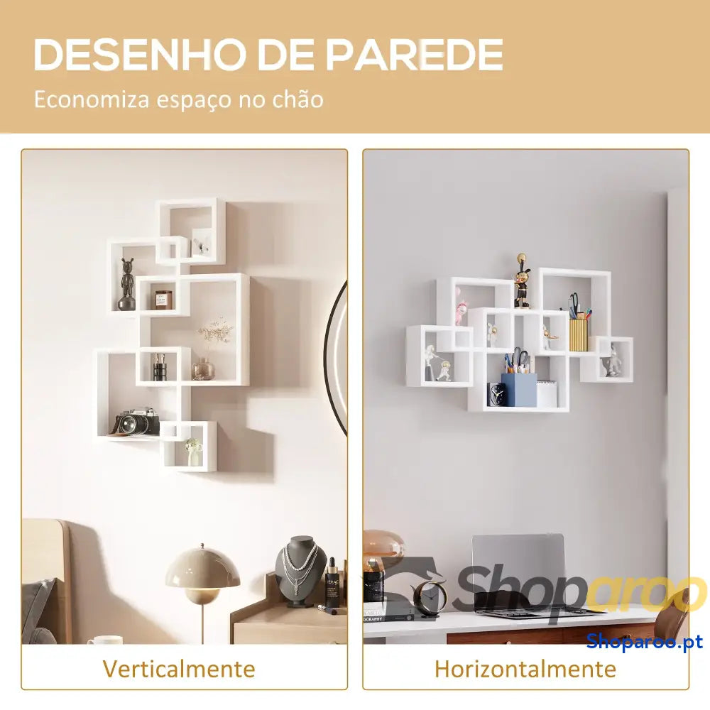 Estante de Parede com 5 Cubos Flutuante Madeira Estilo Moderno 49,5x10,2x86cm Branco
