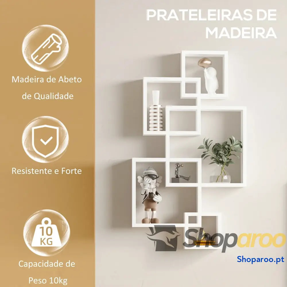 Estante de Parede com 5 Cubos Flutuante Madeira Estilo Moderno 49,5x10,2x86cm Branco