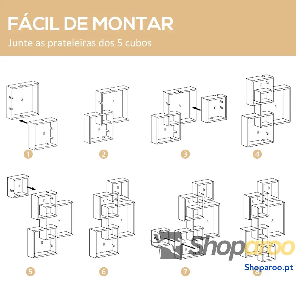 Estante de Parede com 5 Cubos Flutuante Madeira Estilo Moderno 49,5x10,2x86cm Branco