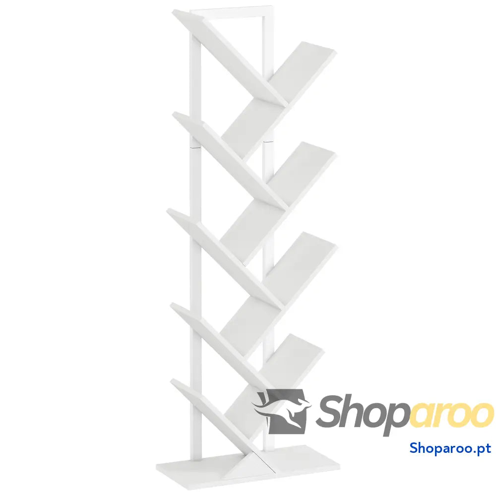 Estante em Forma de Árvore 9 Níveis Livros com Prateleiras e Estrutura Aço 50x24x136 cm Branco