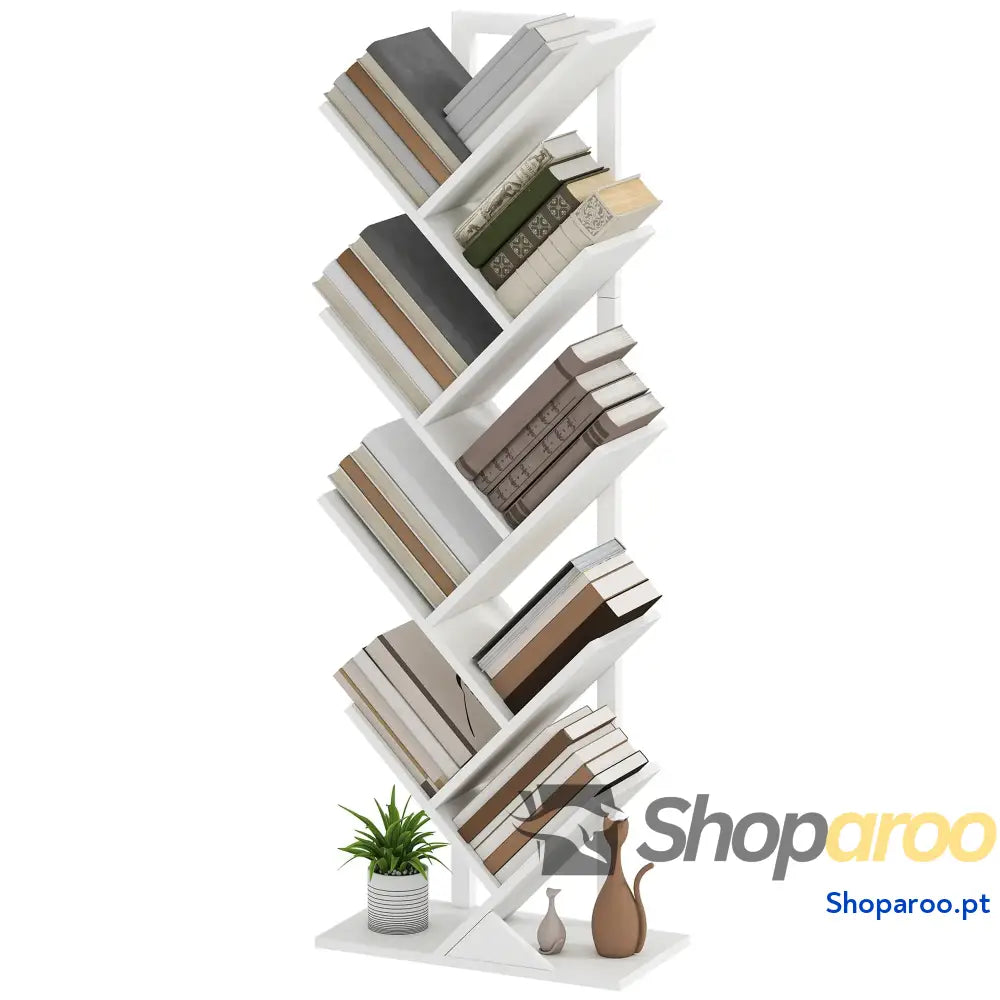 Estante em Forma de Árvore 9 Níveis Livros com Prateleiras e Estrutura Aço 50x24x136 cm Branco