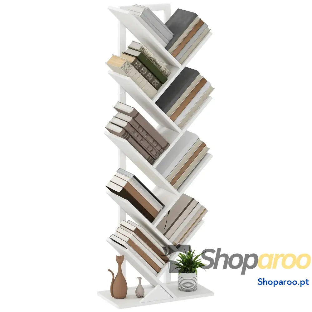 Estante em Forma de Árvore 9 Níveis Livros com Prateleiras e Estrutura Aço 50x24x136 cm Branco