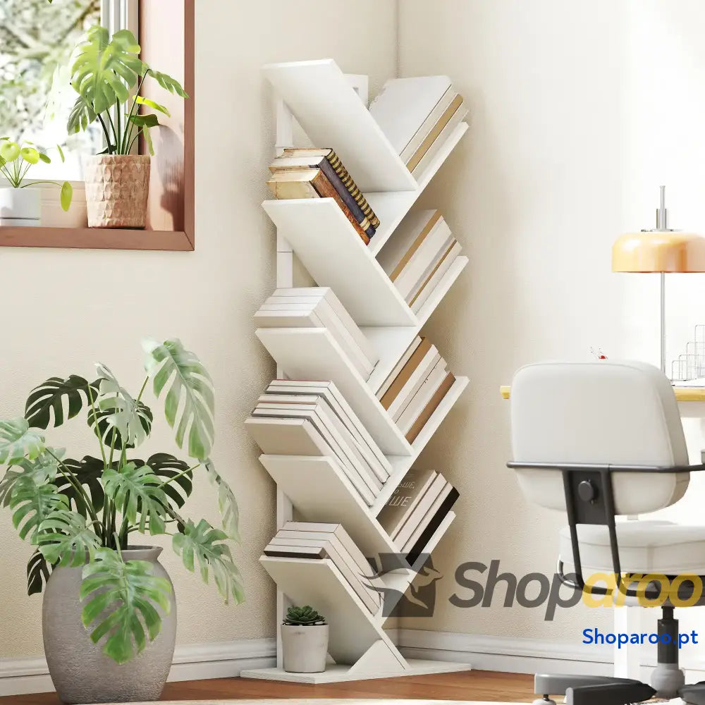 Estante em Forma de Árvore 9 Níveis Livros com Prateleiras e Estrutura Aço 50x24x136 cm Branco