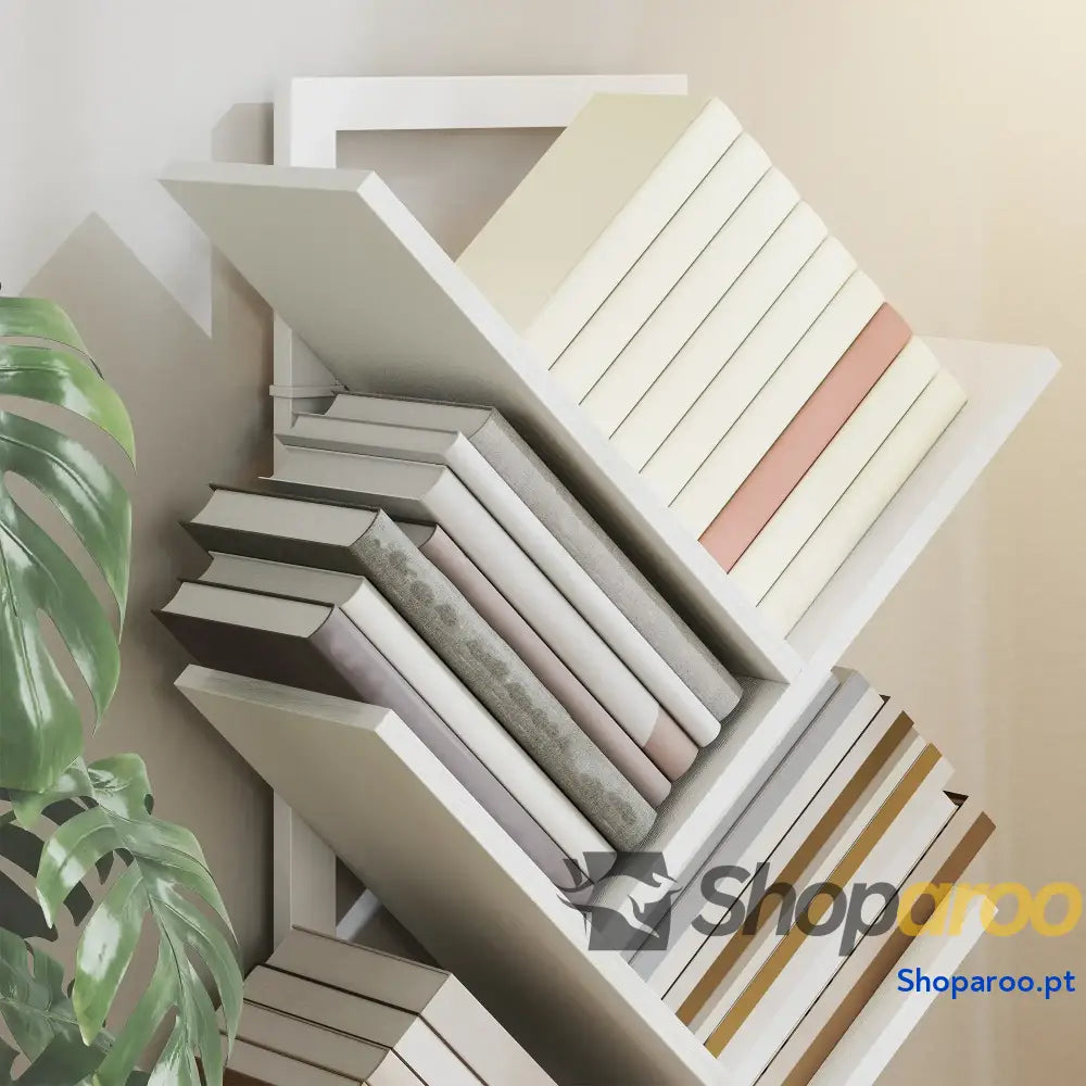 Estante em Forma de Árvore 9 Níveis Livros com Prateleiras e Estrutura Aço 50x24x136 cm Branco