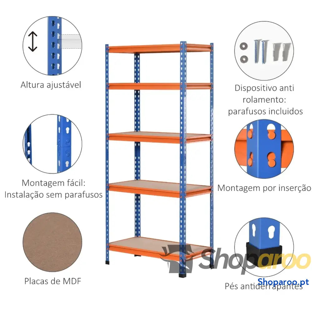 Estante metálica de armazenamento 80x40x182cm para garagem e oficina
