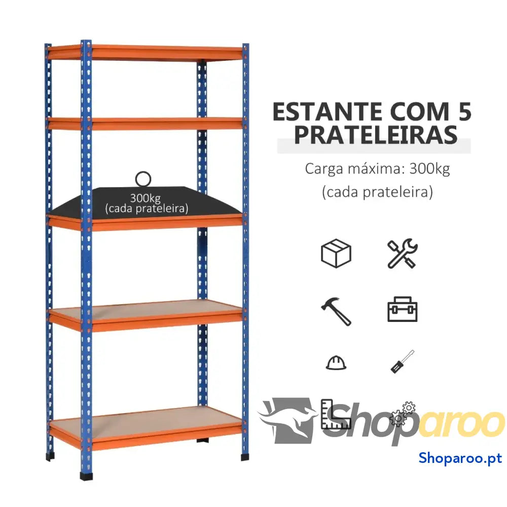 Estante metálica de armazenamento 80x40x182cm para garagem e oficina
