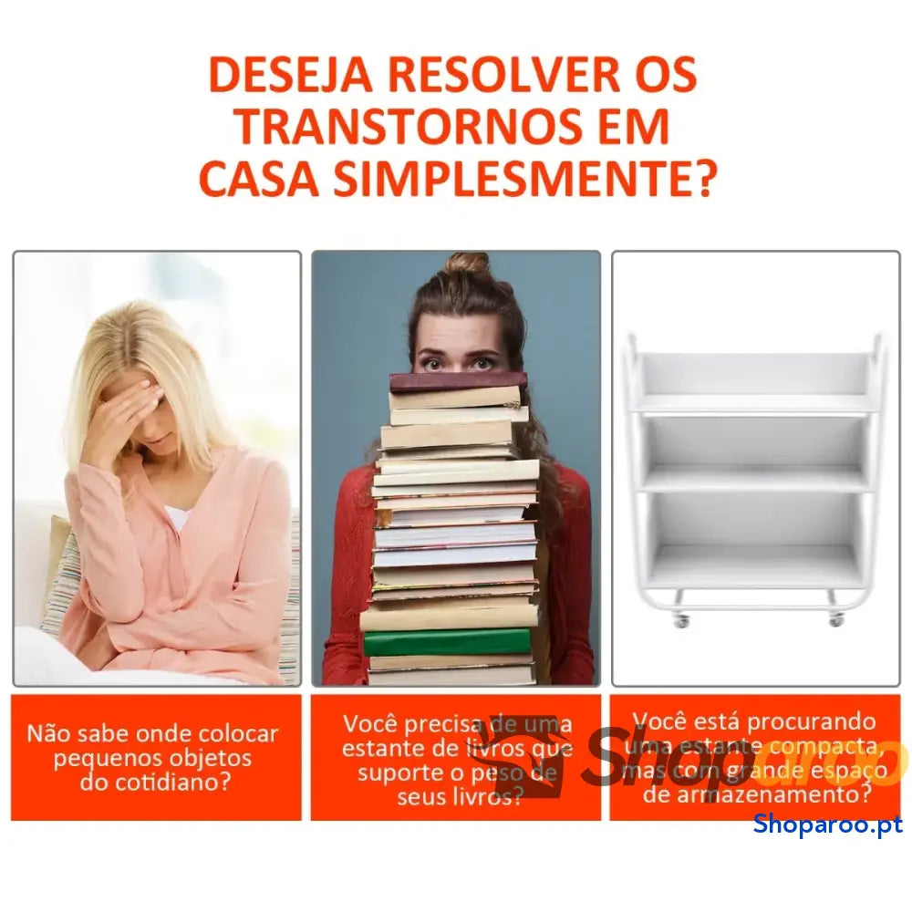 Estante moderna branca com 6 prateleiras em S para livros e decoração