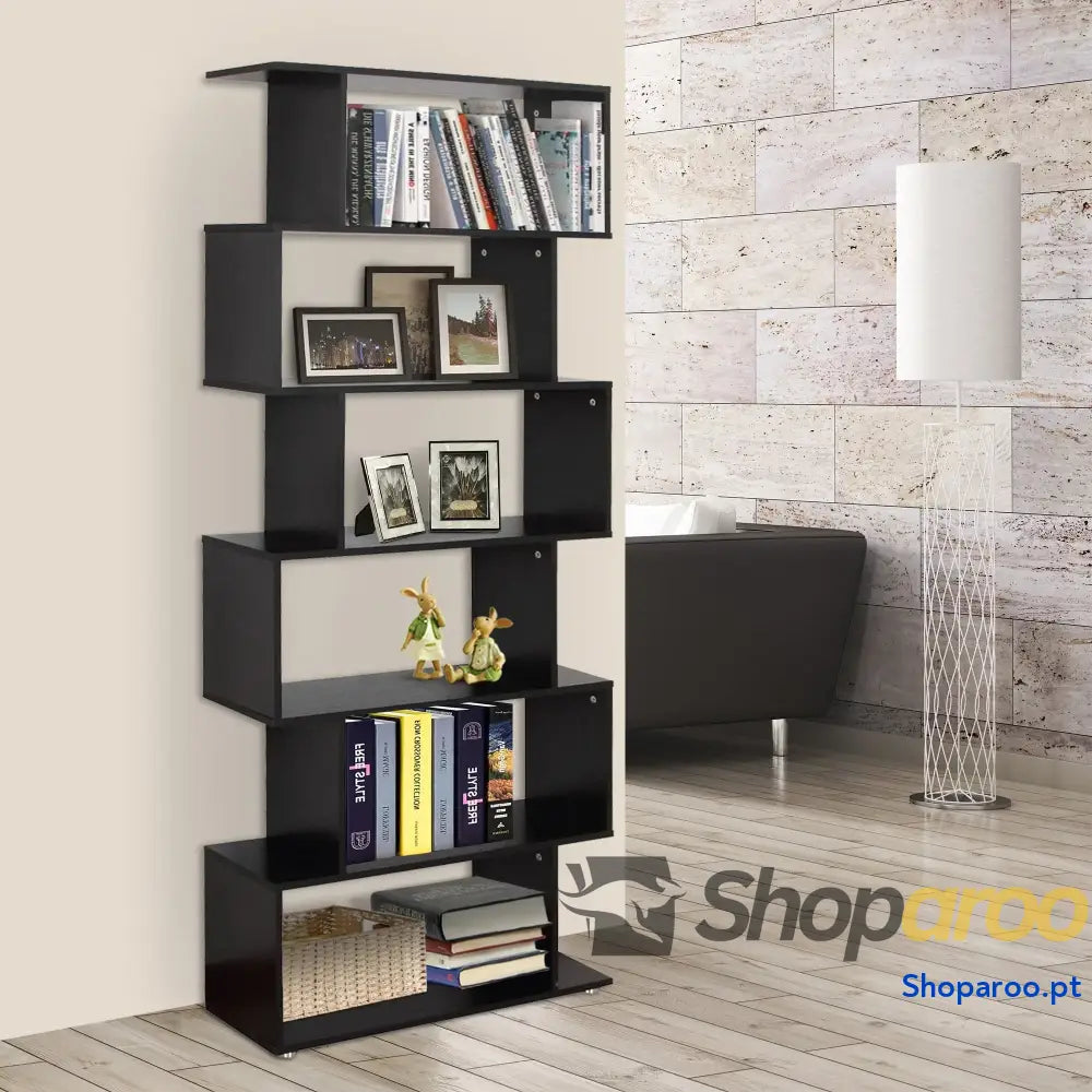 Estante moderna branca com 6 prateleiras em S para livros e decoração