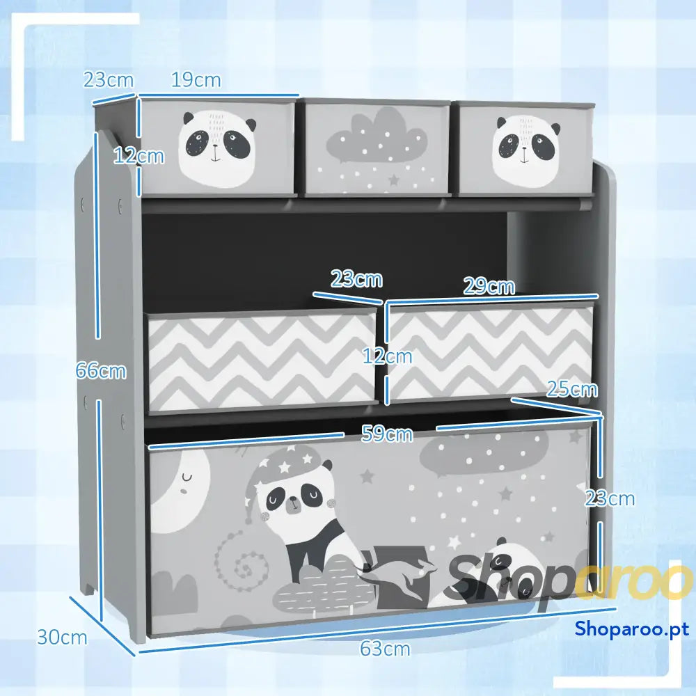 Estante para Brinquedos com 6 Caixas de Tecido não Amovíveis Organizador 63x30x66 cm Cinza