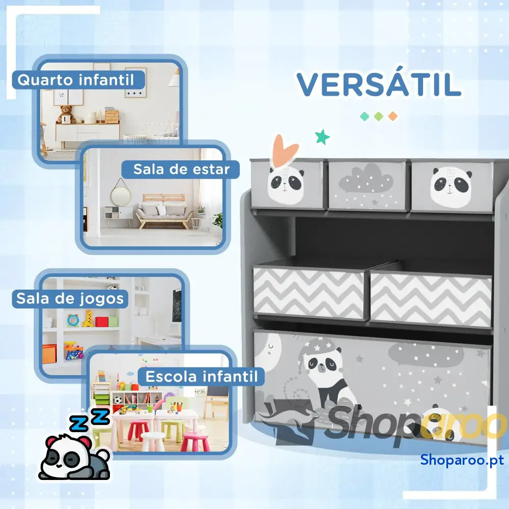 Estante para Brinquedos com 6 Caixas de Tecido não Amovíveis Organizador 63x30x66 cm Cinza