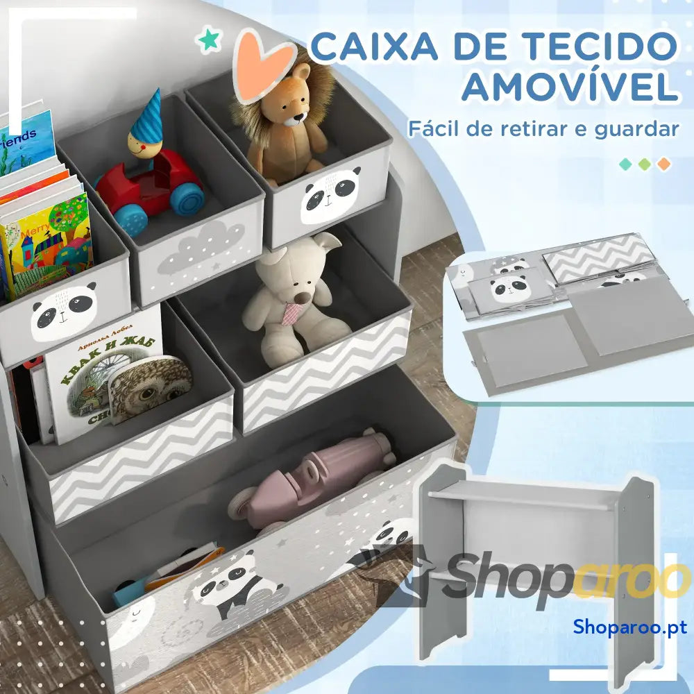Estante para Brinquedos com 6 Caixas de Tecido não Amovíveis Organizador 63x30x66 cm Cinza