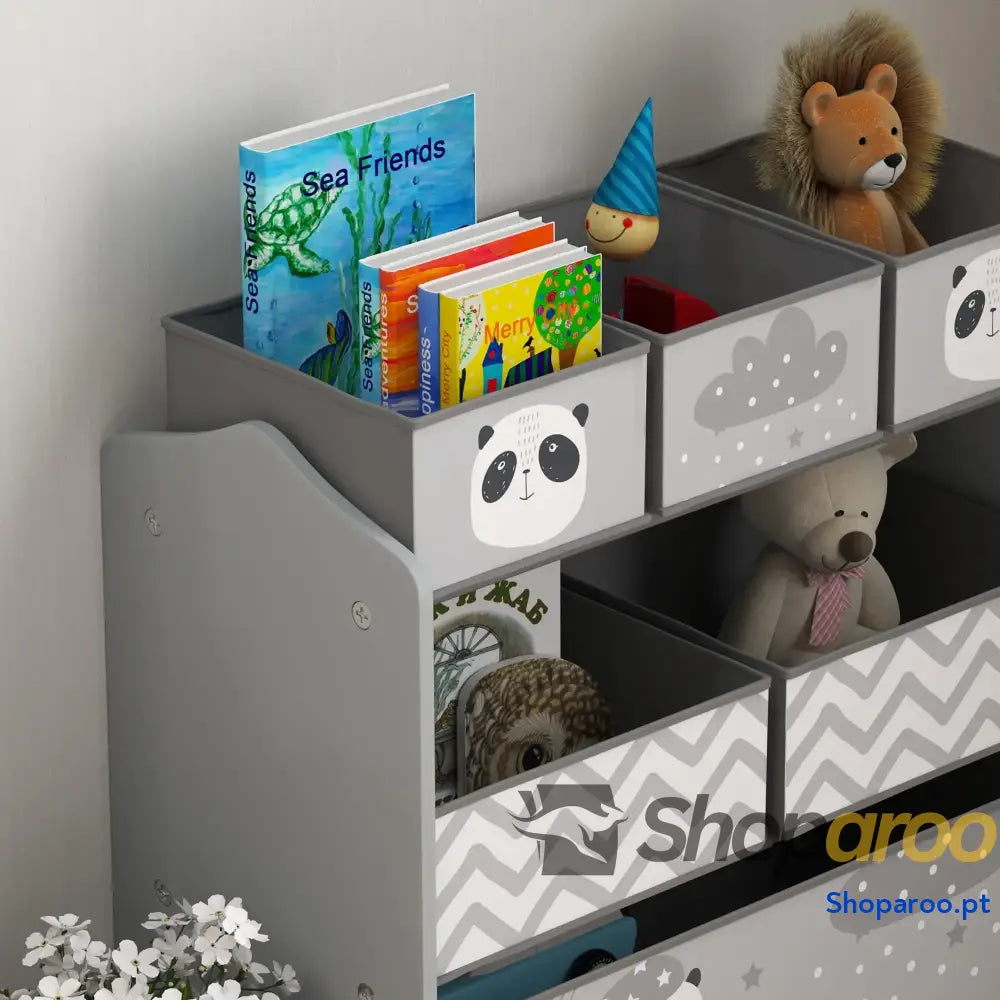 Estante para Brinquedos com 6 Caixas de Tecido não Amovíveis Organizador 63x30x66 cm Cinza
