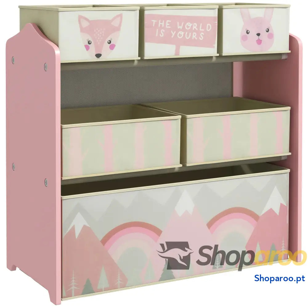 Estante para Brinquedos com 6 Caixas de Tecido não Amovíveis Organizador 63x30x66 cm Cinza
