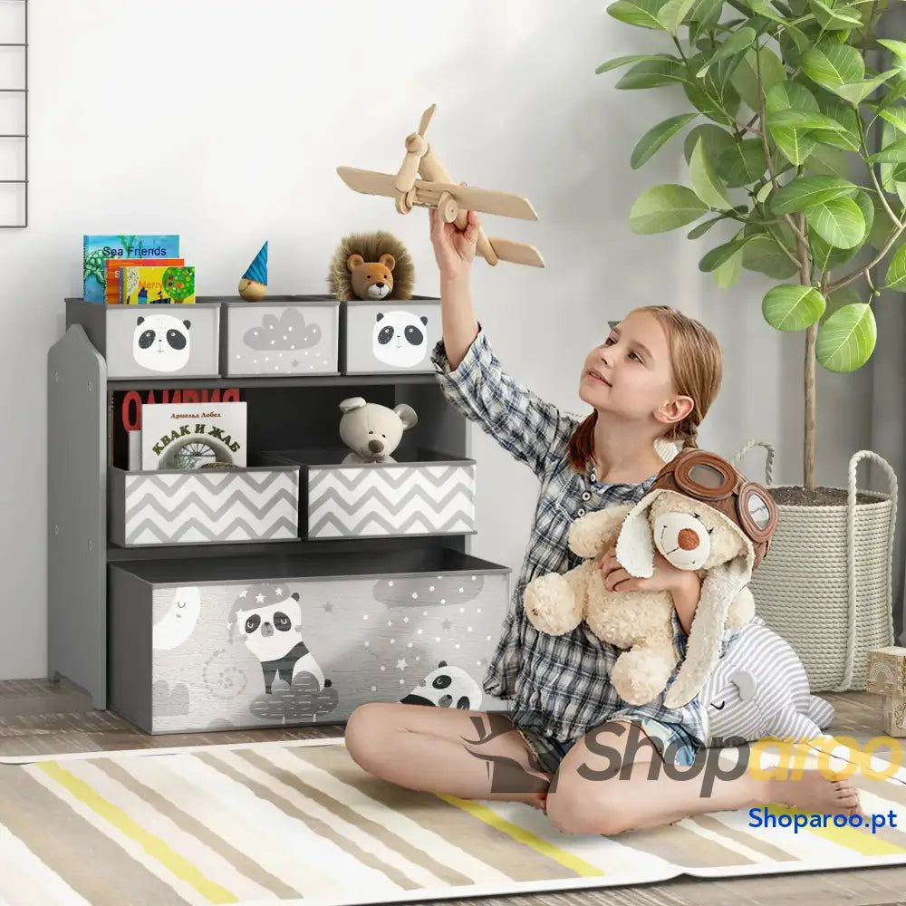 Estante para Brinquedos com 6 Caixas de Tecido não Amovíveis Organizador 63x30x66 cm Cinza