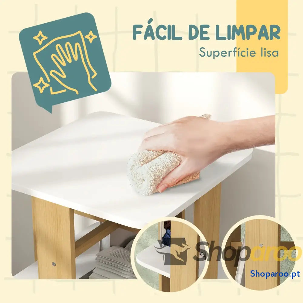 Estante para Livros Infantil Crianças com Rodas 3 Prateleiras 48x48x99,5 cm Branco e Madeira