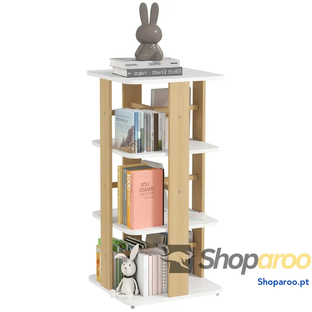 Estante para Livros Infantil Crianças com Rodas 3 Prateleiras 48x48x99,5 cm Branco e Madeira
