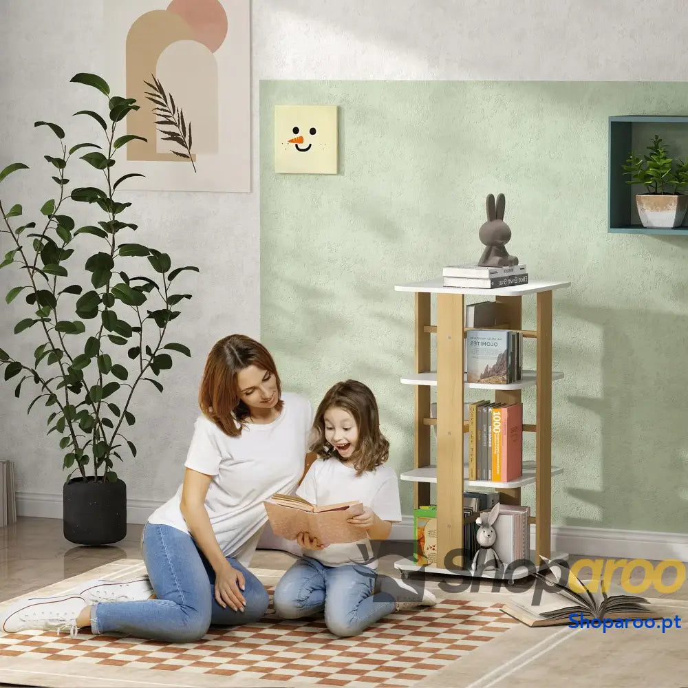 Estante para Livros Infantil Crianças com Rodas 3 Prateleiras 48x48x99,5 cm Branco e Madeira