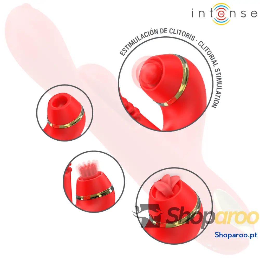 ESTIMULADOR DE CLITÓRIS MULTIFUNCIONAL KATY 4 CABEÇAS INTERCAMBIÁVEIS VERMELHO