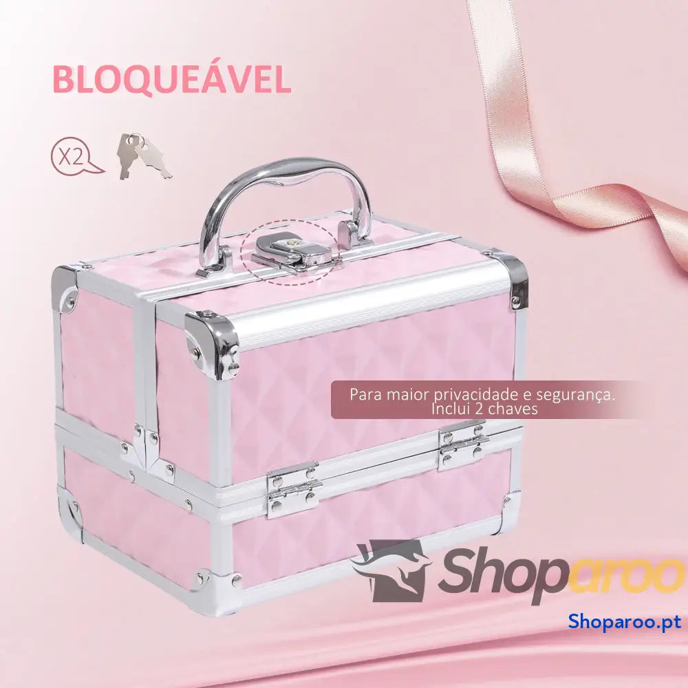 Estojo de Maquilhagem Profissional Rosa com Grande Capacidade e Segurança