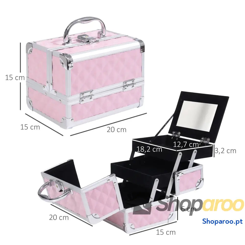 Estojo de Maquilhagem Profissional Rosa com Grande Capacidade e Segurança