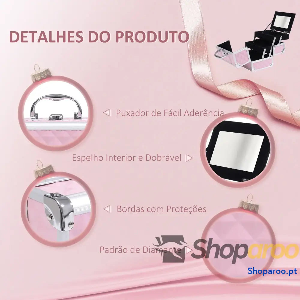 Estojo de Maquilhagem Profissional Rosa com Grande Capacidade e Segurança