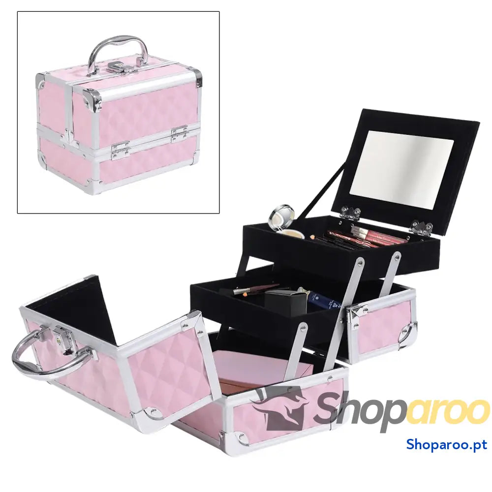 Estojo de Maquilhagem Profissional Rosa com Grande Capacidade e Segurança