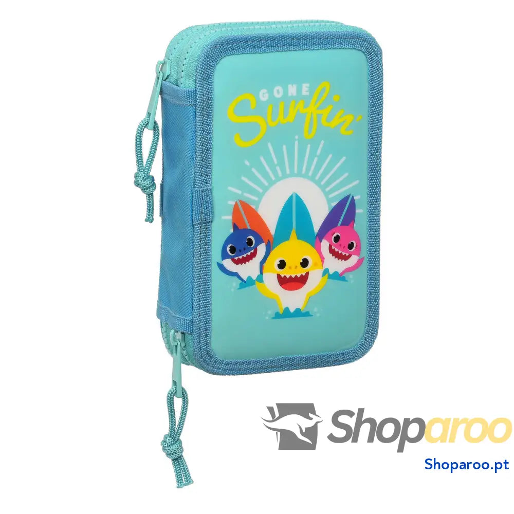 Estojo Duplo Baby Shark Surfing Azul Branco 12.5 x 19.5 x 4 cm (28 Peças)