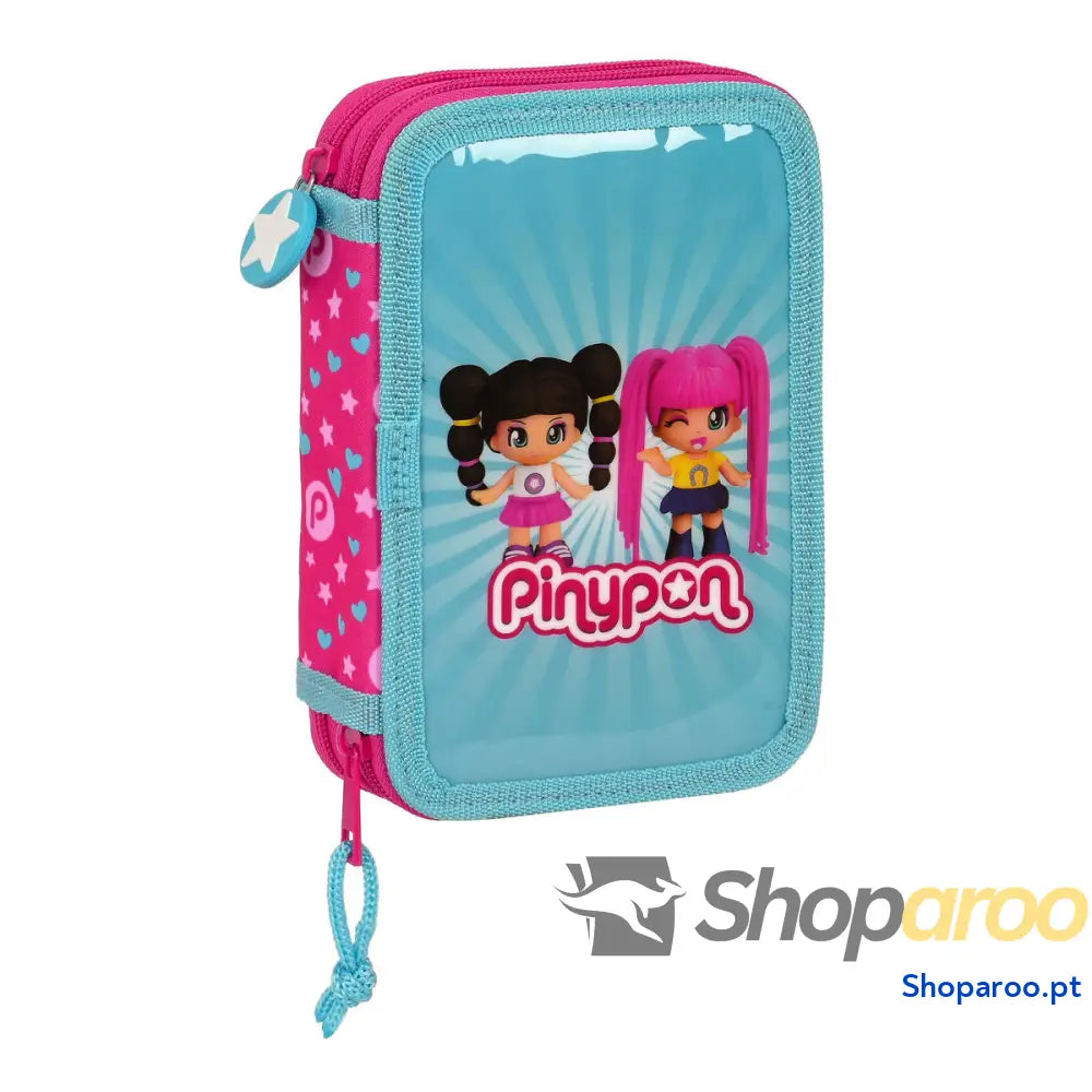 Estojo Duplo Pinypon Azul Cor de Rosa 12.5 x 19.5 x 4 cm (28 Peças)