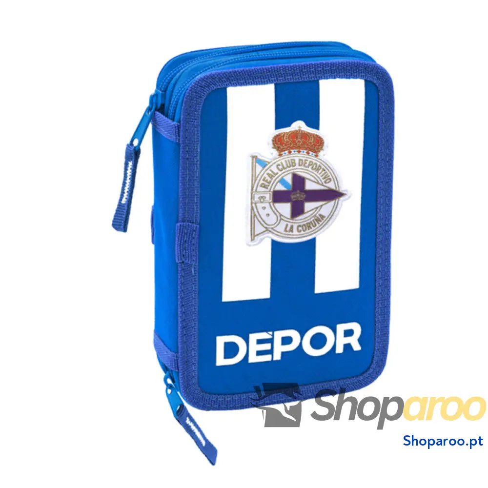 Estojo Duplo R. C. Deportivo de La Coruña Azul Branco 12.5 x 19.5 x 4 cm