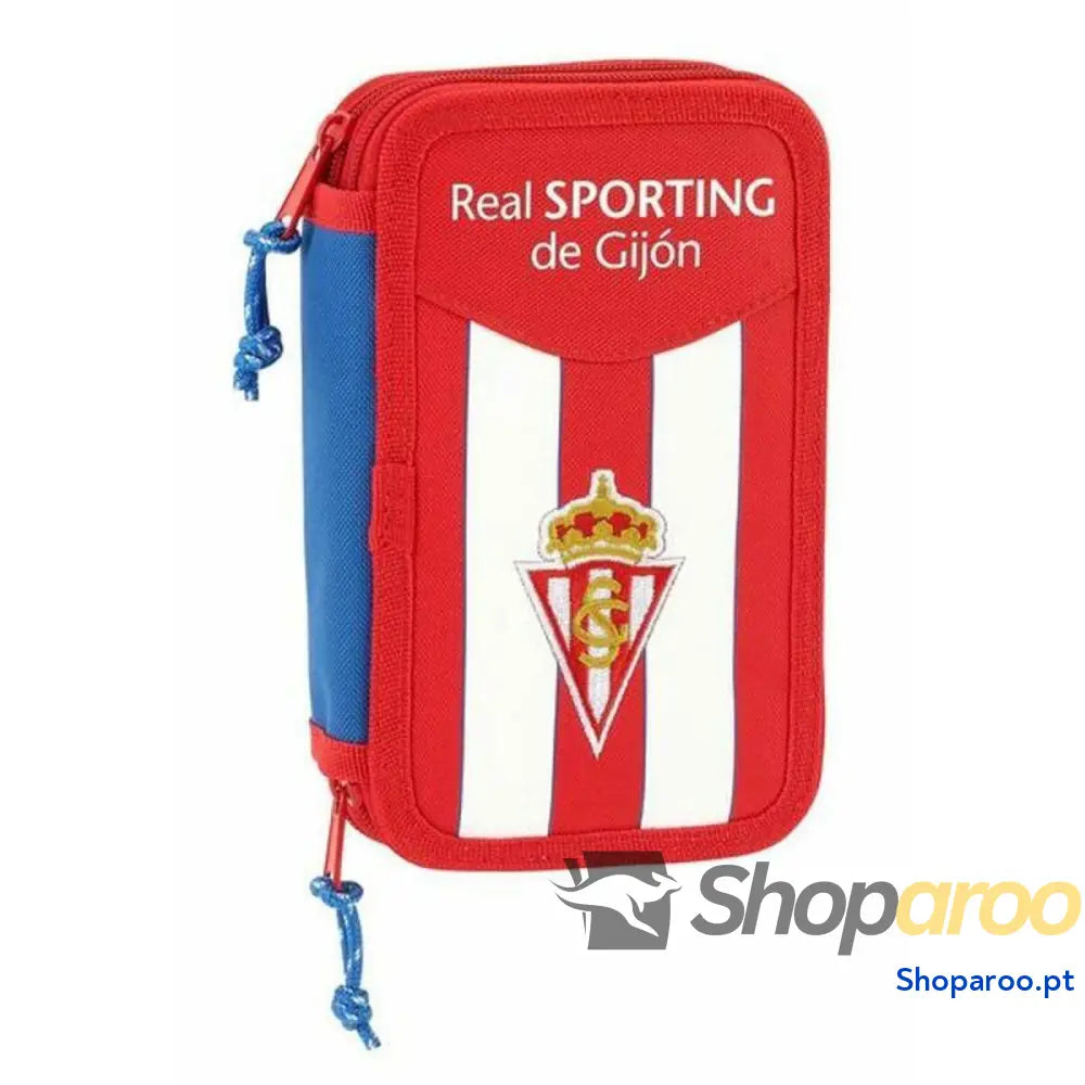 Estojo Duplo Real Sporting de Gijón Branco Vermelho 12.5 x 19.5 x 4 cm (28 Peças)
