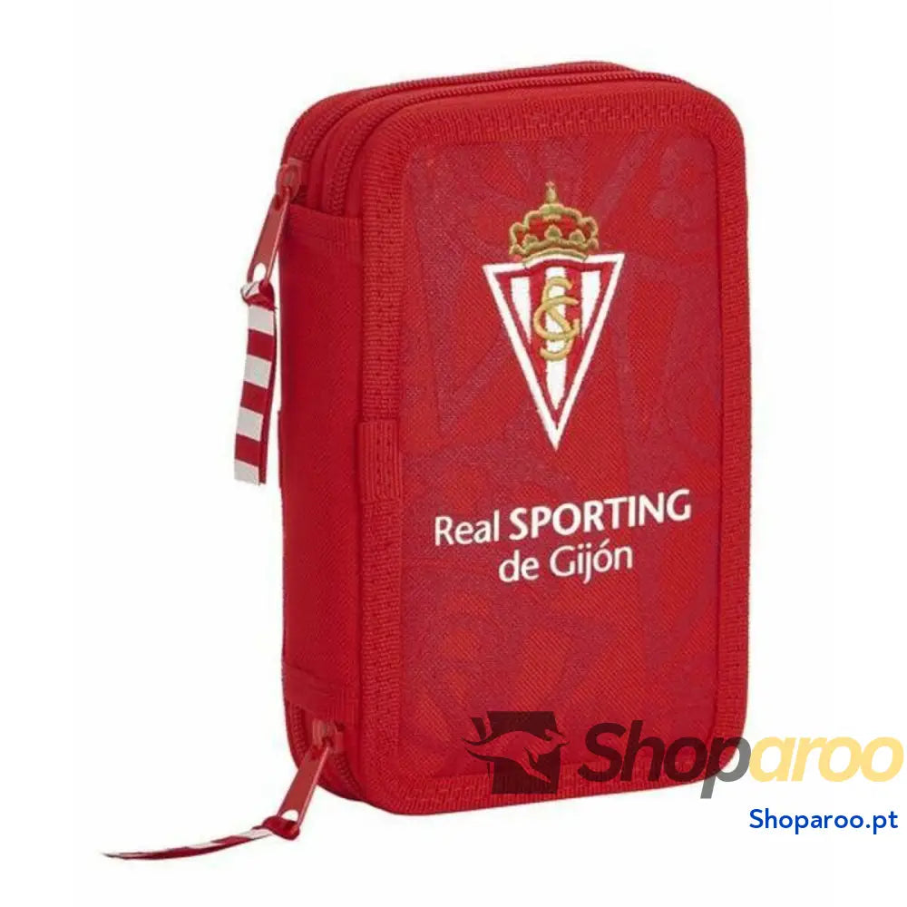 Estojo Duplo Real Sporting de Gijón Vermelho 12.5 x 19.5 x 4 cm (28 Peças)