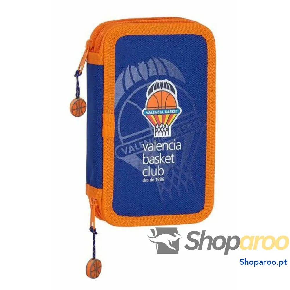 Estojo Duplo Valencia Basket M854 Azul Laranja 12.5 x 19.5 x 4 cm (28 Peças)