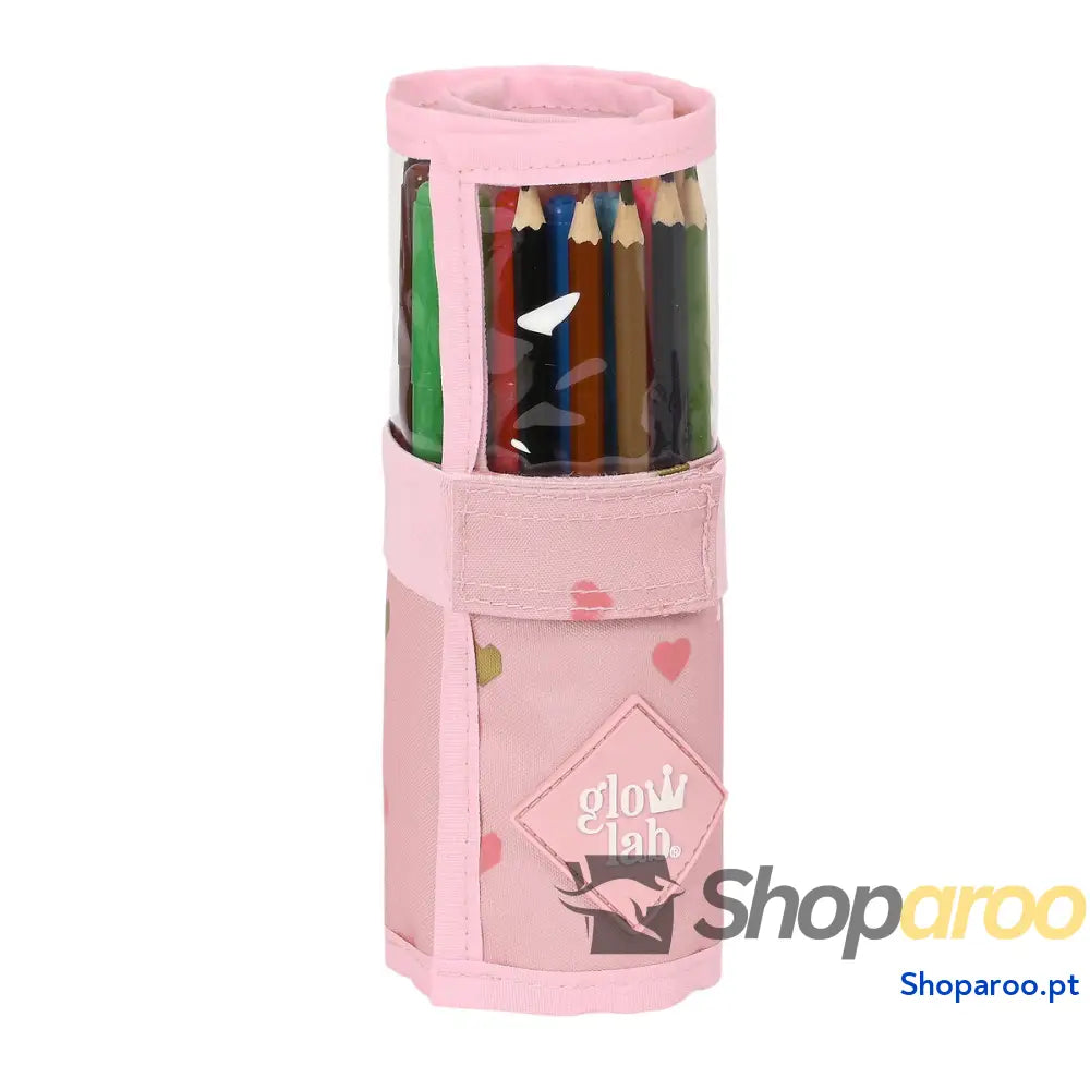 Estojo Escolar com Acessórios Glow Lab Hearts Cor de Rosa (27 Peças) (7 x 20 x 7 cm)