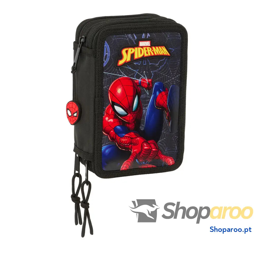 Estojo Escolar com Acessórios Spider-Man Attack Preto 12,5 x 19,5 x 5,5 cm 37 Peças