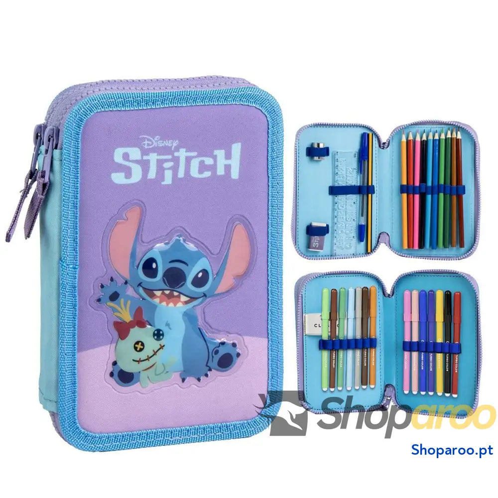 Estojo Escolar com Acessórios Stitch Roxo 41 x 58 x 3 cm