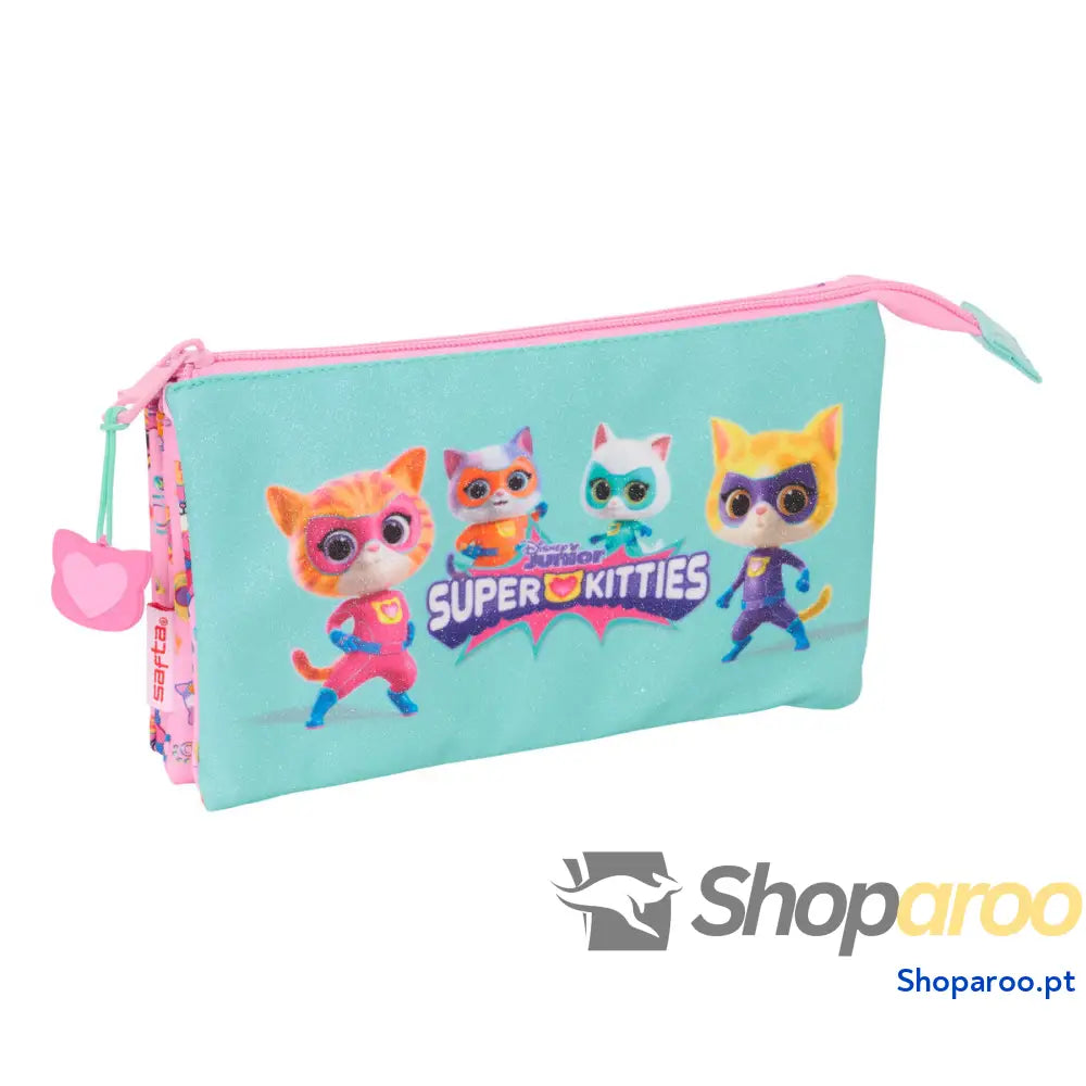 Estojo SuperKitties Cor de Rosa Turquesa 22 x 12 x 3 cm