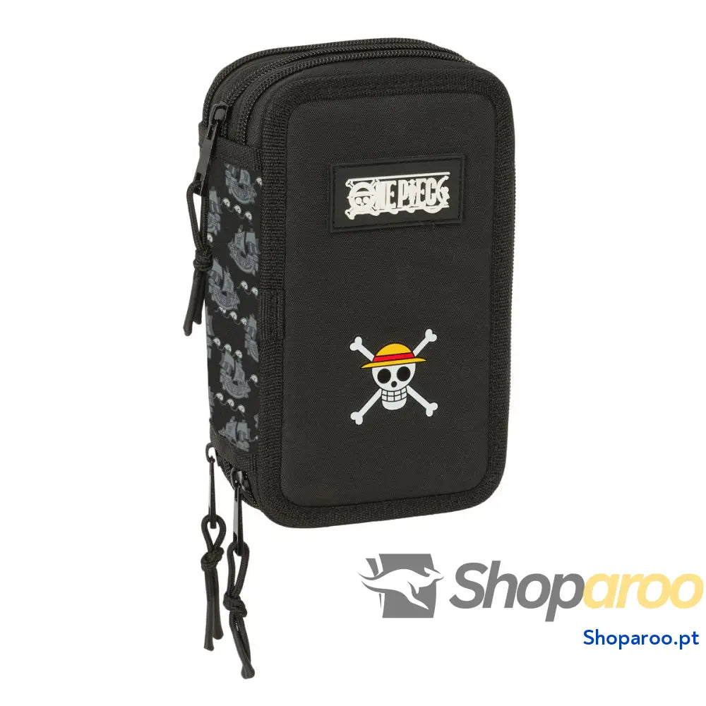Estojo Triplo One Piece Pirates Preto 12,5 x 19,5 x 5,5 cm 37 Peças