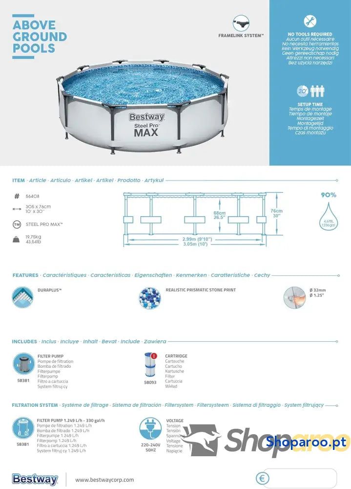 Estrutura para piscina Piscina Ø305x76cm PVC BESTWAY 56408